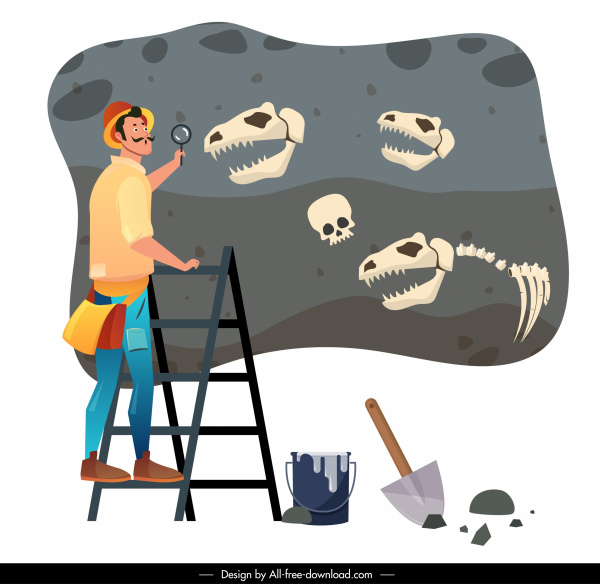 travail d’archéologue peinture explorateur dinosaure fossile croquis