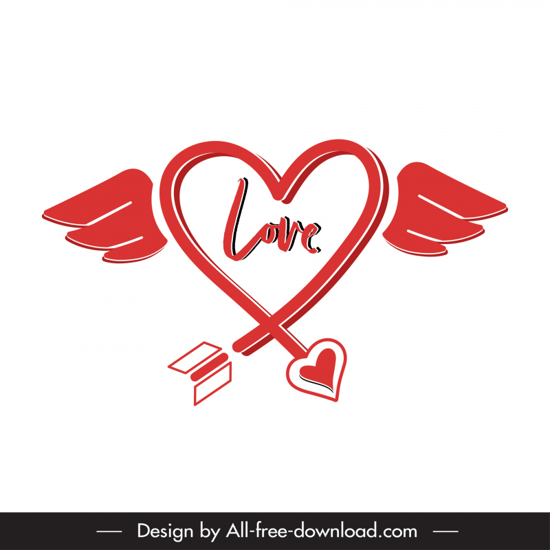 Archer Valentine ícone flat clássico coração flecha asas esboço