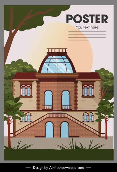 वास्तुकला पोस्टर सुरुचिपूर्ण क्लासिक फ्लैट स्केच