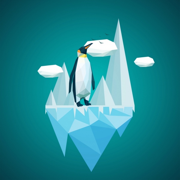 symbol lodu Arktyki Pingwin tło kolorowe wielokąta styl