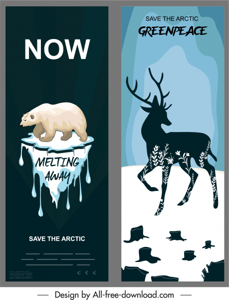 القطب الشمالي لافتات حماية الدب الأبيض صورة ظلية الرنة رسم