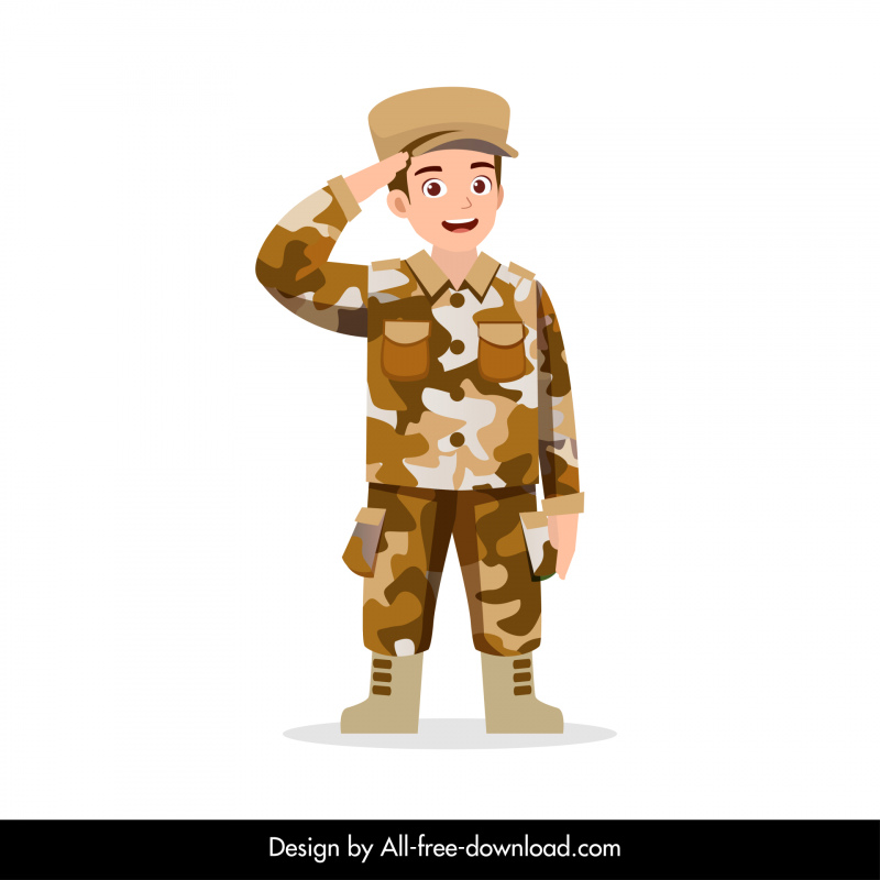 Esboço do personagem dos desenhos animados do capitão do exército do capitão do exército