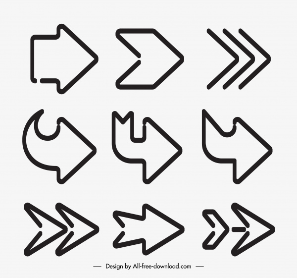 Pfeil-Symbole Vorlagen flache Retro-Formen