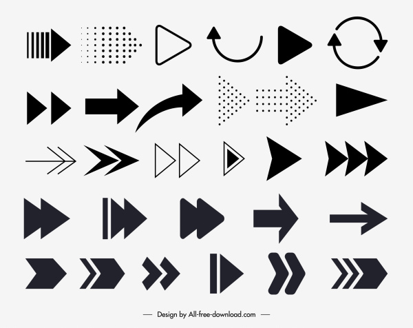 стрелки знаки шаблоны черно-белые плоские формы эскиз