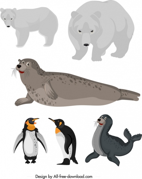 artica animal ícones urso selo esboço pinguim