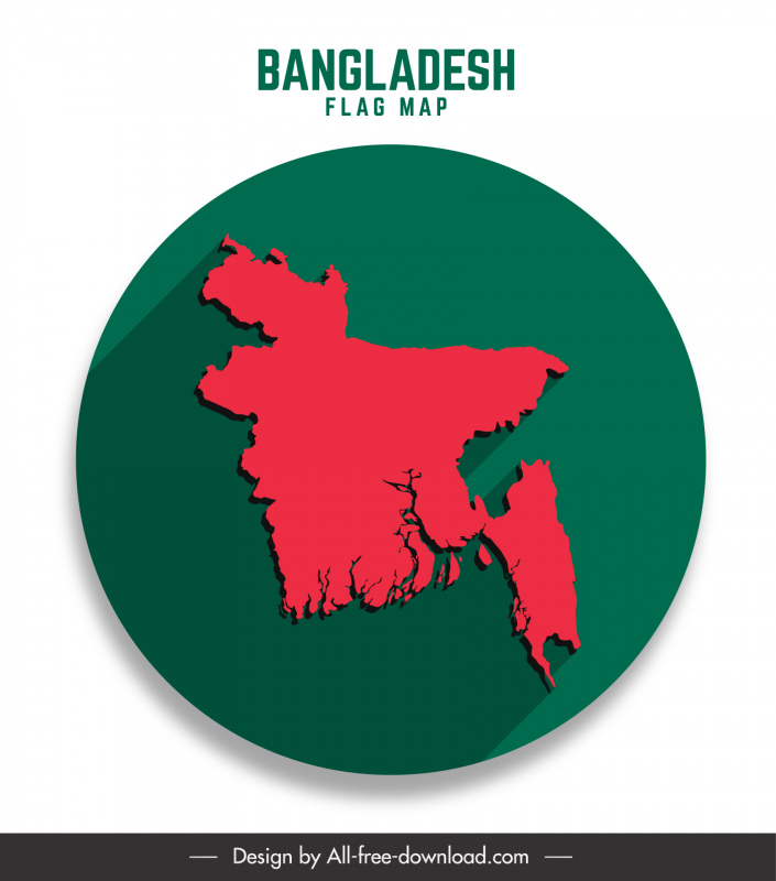 desain artistik pada bendera Bangladesh dan peta sketsa lingkaran hijau merah datar