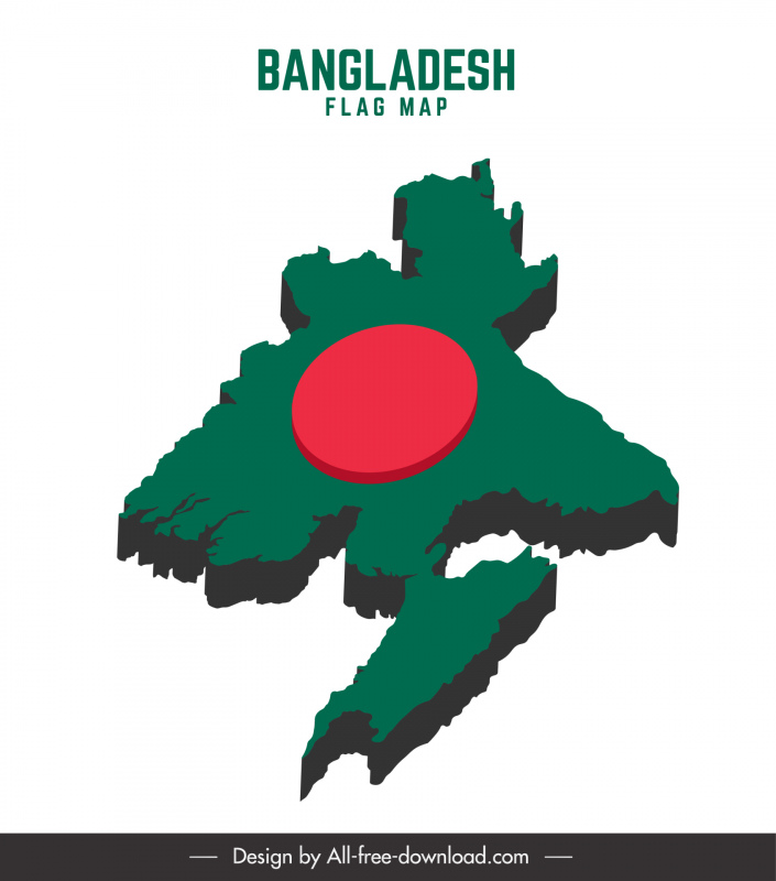 desain artistik pada bendera Bangladesh dan tanda peta sketsa 3d