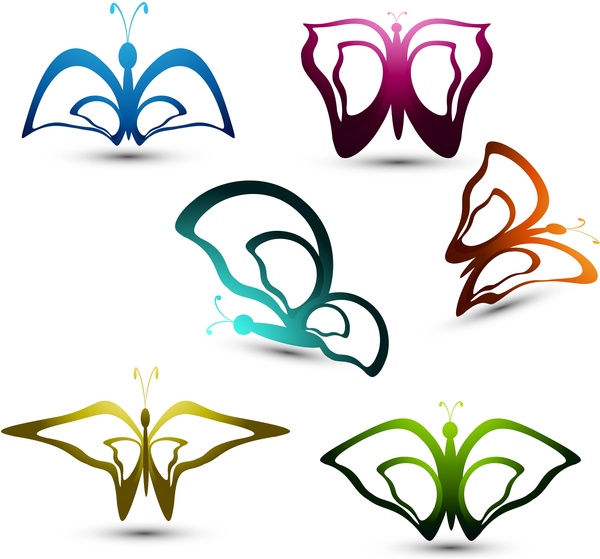 художественные стили многоцветные бабочки красочный дизайн вектор