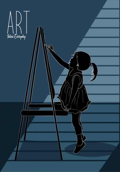 Artwork Painting Little Girl Icon 3d Silhouette Sketch