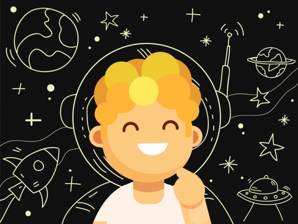 fundo de astrologia ícone de menino bonito esboço de elemento espacial
