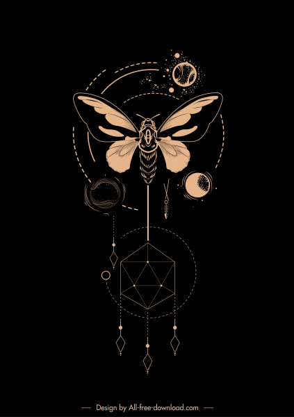 점성술 문신 템플릿 어두운 곤충 행성 다각형 디자인