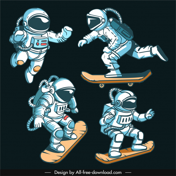 iconos de astronauta dinámico dibujo de dibujos animados