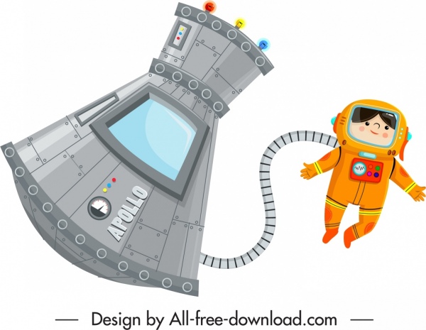 ikon kerja astronot sketsa kartun desain modern
