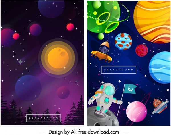 icônes de planètes astronaute astronomie contexte modèles design coloré