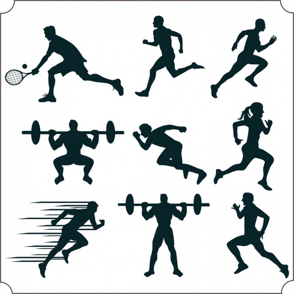 ícones de atleta vários desportos projetar elementos silhouette decoração