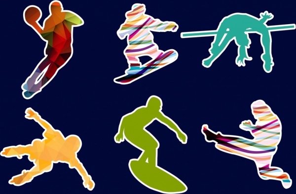 多彩多姿的运动员图标集合剪影装饰