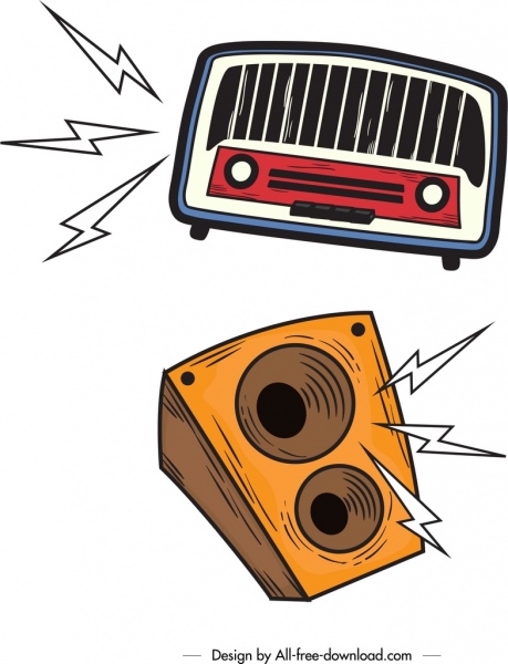 elementos de diseño de audio de radio parlantes los iconos retro de diseño