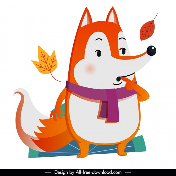 秋天動物圖示可愛的狐狸落葉素描