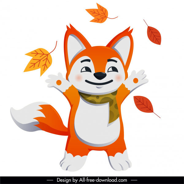 秋天动物图标快乐狐狸叶素描