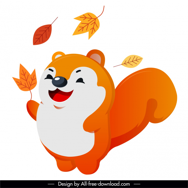 가을 동물 아이콘 즐거운 다람쥐 잎 스케치