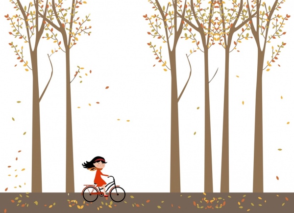 शरद ऋतु पृष्ठभूमि कार्टून शैली छोटी लड़की साइकिल मुक्त करने-वेक्टर  कार्टून-नि: शुल्क वेक्टर नि: शुल्क डाउनलोड