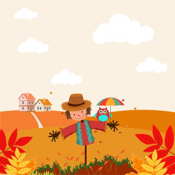 musim gugur latar belakang warna-warni pemandangan dekorasi hiasan boneka