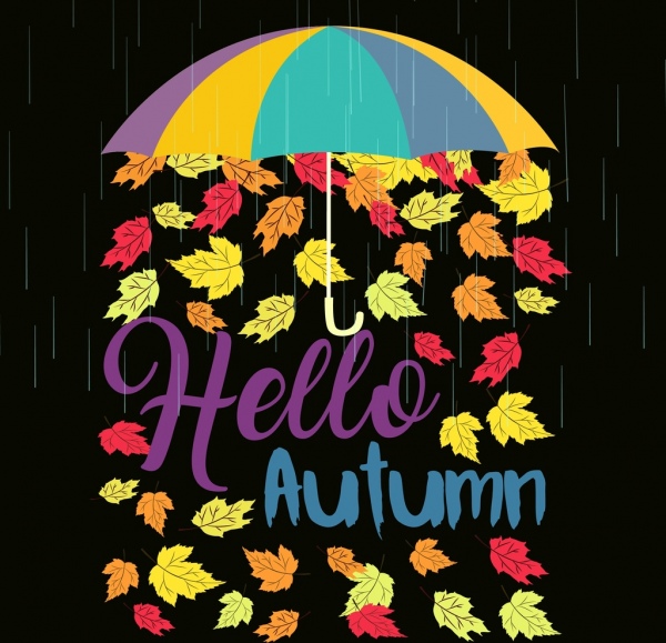 daun musim gugur latar belakang warna-warni payung hujan teks dekorasi