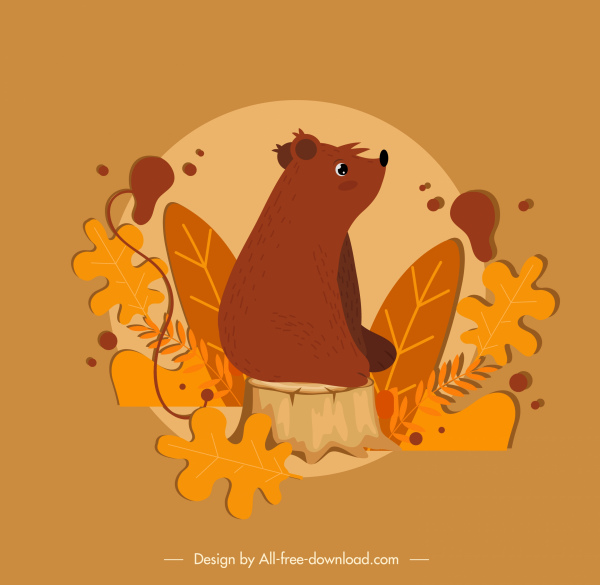 الخريف خلفية الدب البني الداكن يترك الديكور