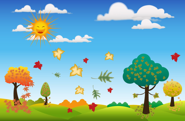 musim gugur latar belakang desain dengan matahari dan daun