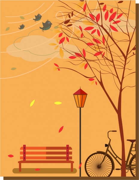 Осенний фон падающие листья в парк оранжевый фон