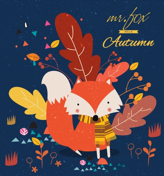 daun musim gugur latar belakang fox ikon dekorasi klasik desain