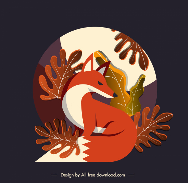 الخريف خلفية الثعلب يترك الديكور تصميم كلاسيكي ملونة