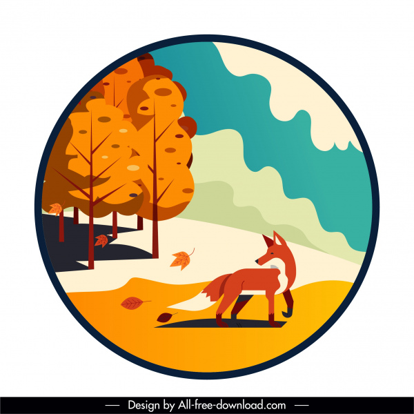 Herbst Hintergrund Fuchsbäume Skizze Kreis isoliert