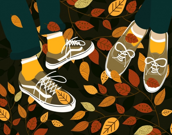 秋天背景脚鞋子下落的叶子图标