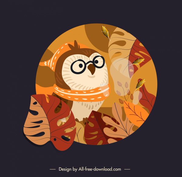 nền mùa thu Owl lá trang trí đầy màu sắc cổ điển