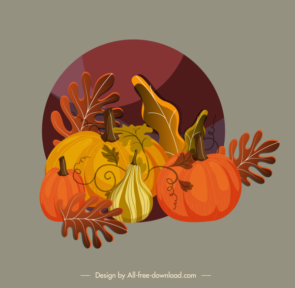 秋の背景カボチャの葉の装飾カラフルな古典