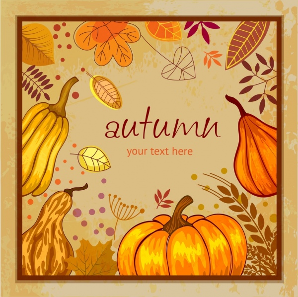 folhas de outono abóbora fundo ícones decoração design retrô