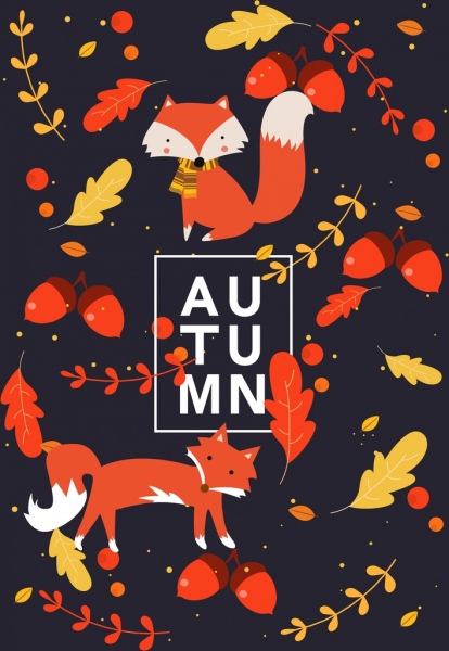 automne background red fox laisse icônes décor