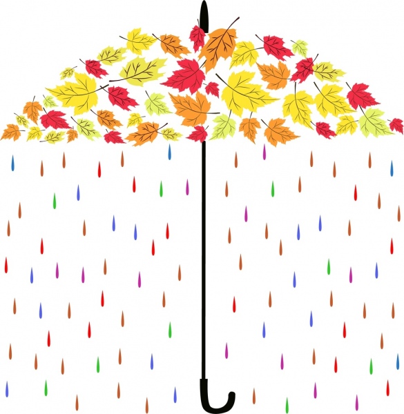 Otoño hojas fondo paraguas coloridos iconos decoracion lluvia