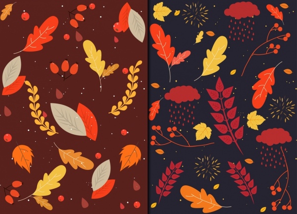 秋の背景葉アイコン古典的な暗い色とりどりの装飾