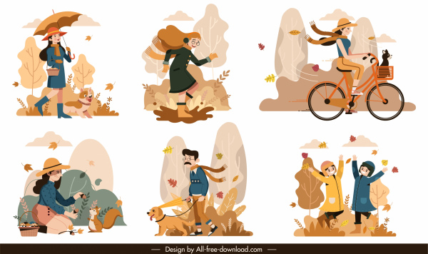 秋季背景生活方式素描彩色經典卡通