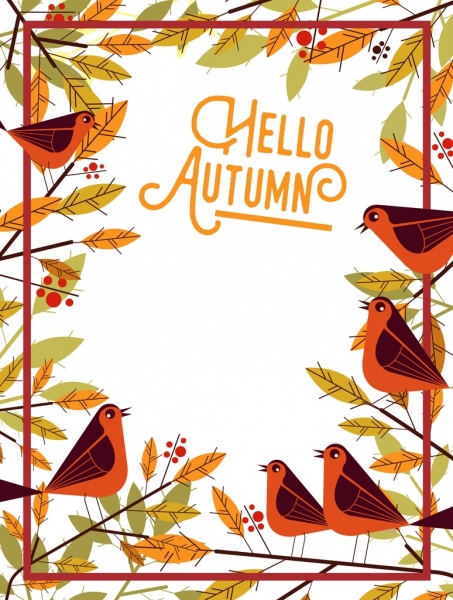 daun musim gugur banner burung dekorasi perbatasan