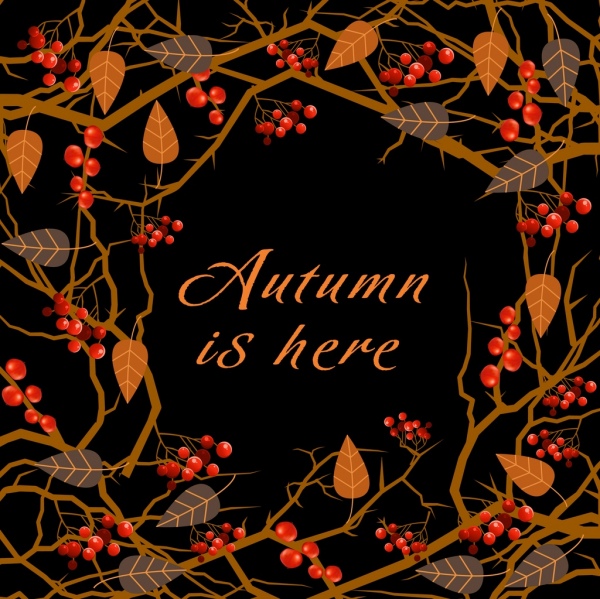 秋のバナー暗いデザイン フルーツ葉装飾