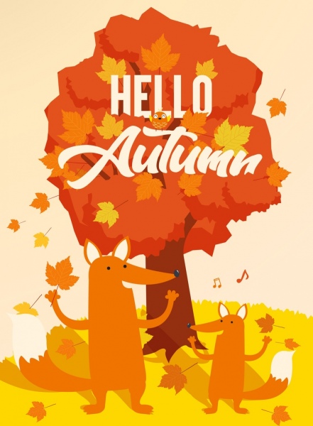 Осенние оранжевый дизайн баннера Фокс дерево иконки