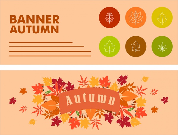 musim gugur spanduk desain berbagai daun dekorasi gaya