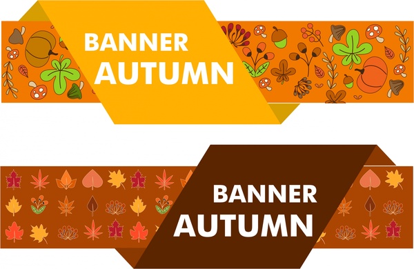秋の装飾バナー セット フローラル フルーツ デザイン スタイル