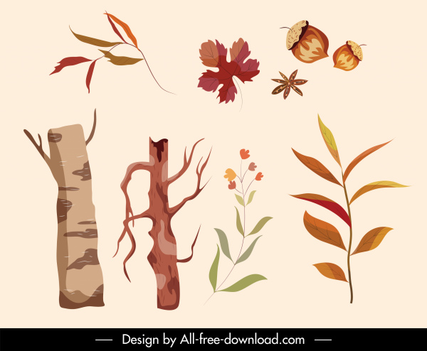 elementos de diseño de otoño hojas de castaños boceto
