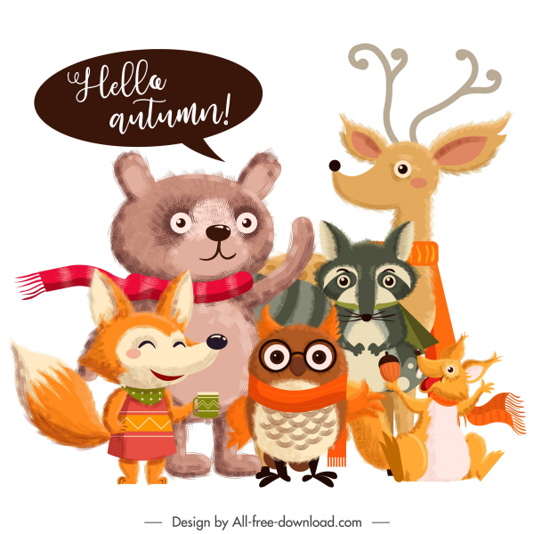 Autumn Design Elements Cute Stylized Cartoon Animals Sketch-vector Cartoon- free Vector Free Download
