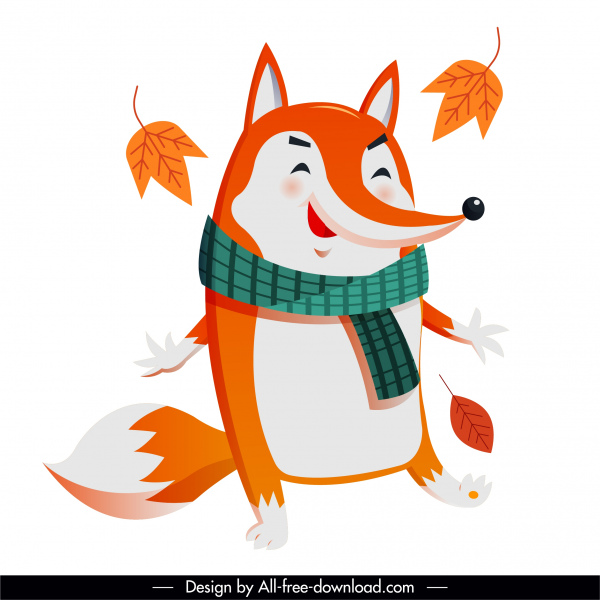 秋天狐狸图标可爱风格卡通人物素描