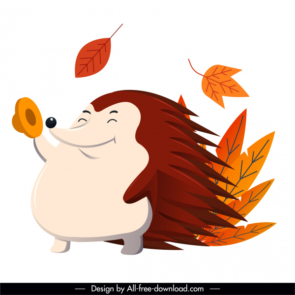 porcupine icône d'automne laisse le caractère de dessin animé d'esquisse